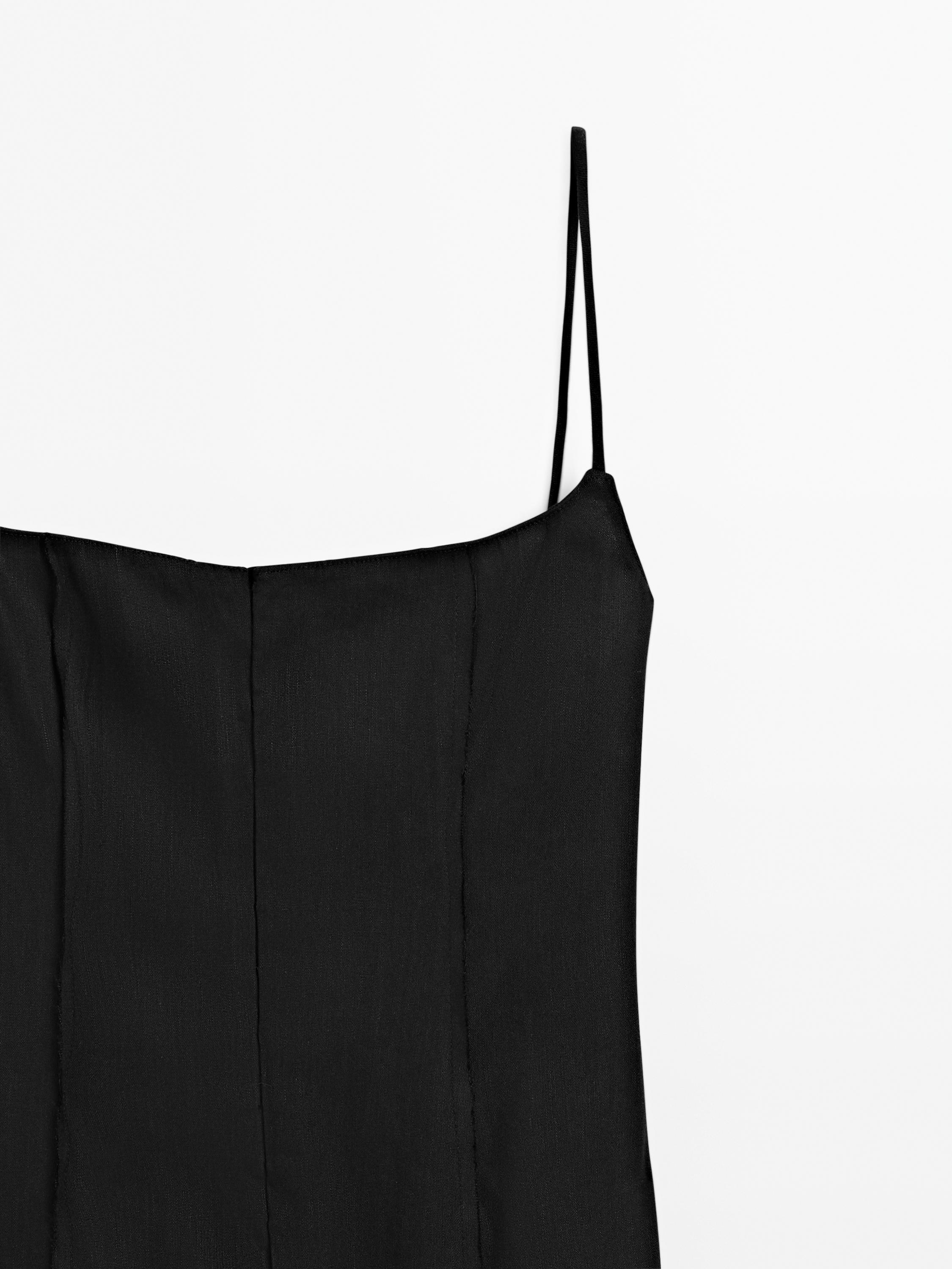 Robe midi lin à bretelles